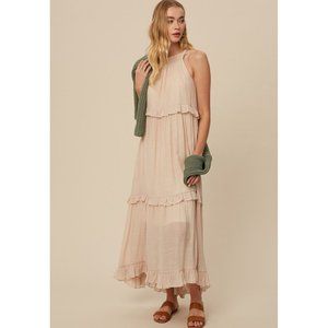 Listicle Halter Ruffle Pocket Maxi Long Dress